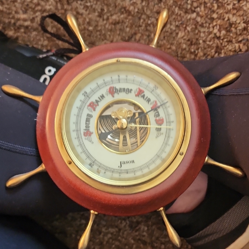 Jason Nautical Ship Wheel Barometer in Brown and Gold
